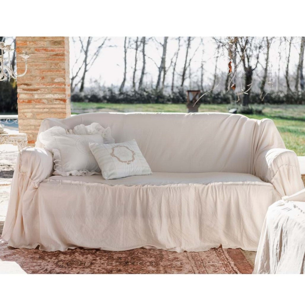 Copridivano con Gala in Tessuto Effetto Velluto 280x160 cm - Blanc Mariclò