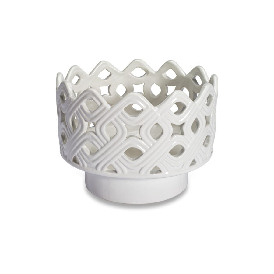 Cachepot in Ceramica Traforata con Decoro Intrecciato