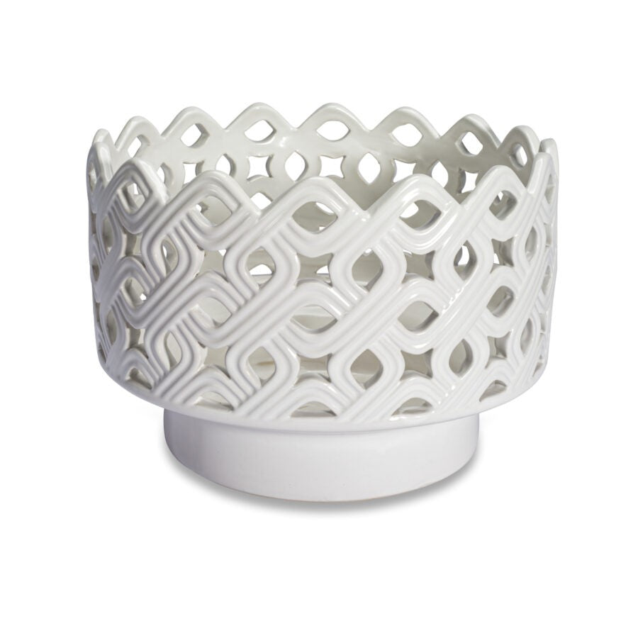 Cachepot in Ceramica Traforata con Decoro Intrecciato