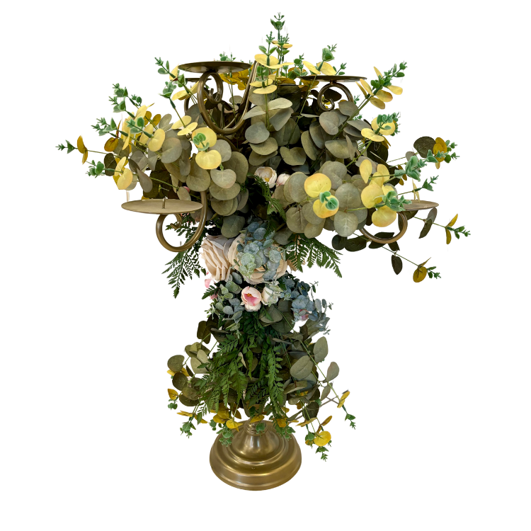 Candelabro in Ferro a Nove Fiamme con Fiori Pendenti