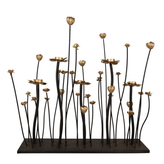 Candelabro in Ferro Nero con Motivo Floreale 66 h cm