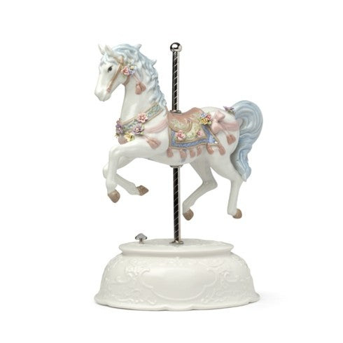 Carillon in Porcellana a Forma di Giostra con Cavallo