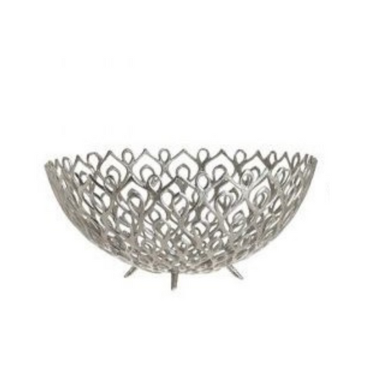 Centrotavola in Metallo Argento con Decori Traforati in Stile Etnico