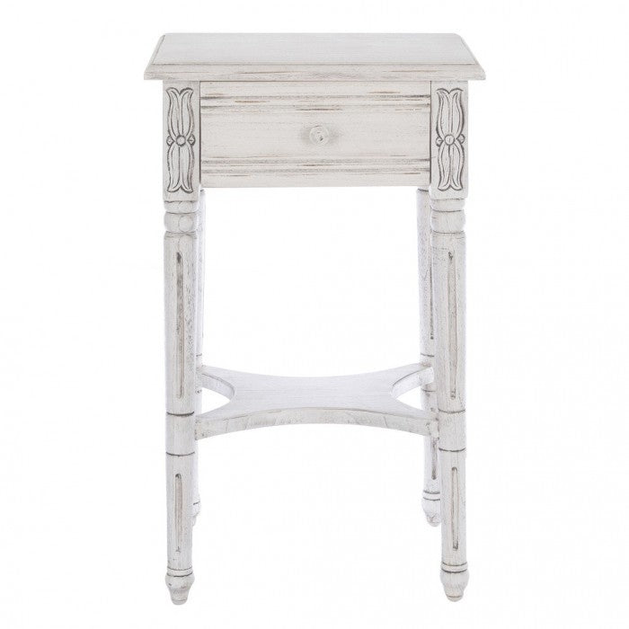 Comodino in Legno di Mogano Bianco con Cassetto 44x72 h cm - Blanc Mariclo