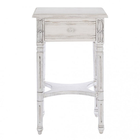 Comodino in Legno di Mogano Bianco con Cassetto 44x72 h cm - Blanc Mariclo