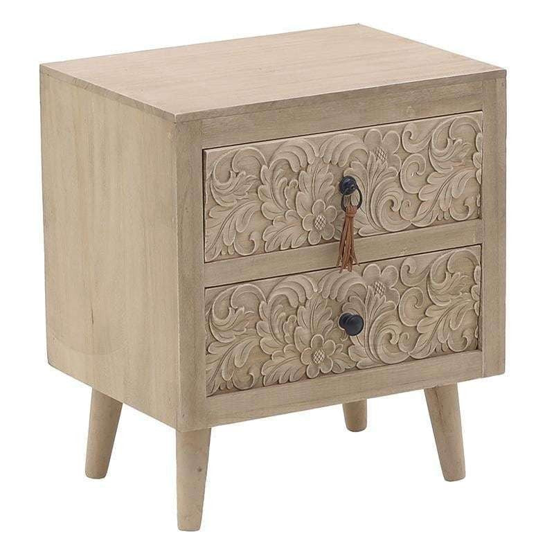 Comodino in Legno Intarsiato a Due Cassetti