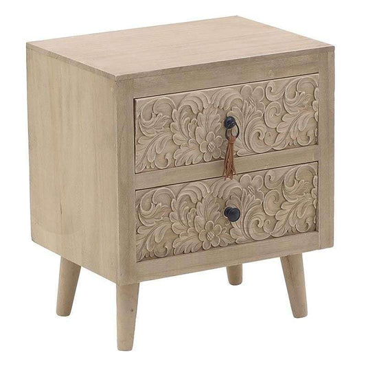 Comodino in Legno Intarsiato a Due Cassetti