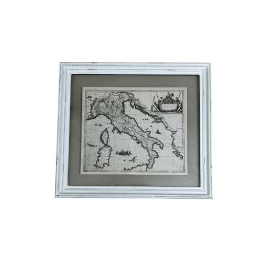 Cornice Bianca in Stile Shabby con Cartina Geografica