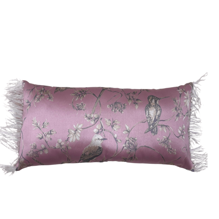 Cuscino Rettangolare con Decori Floreali e Piume 30x50 cm - Fiori di Lena