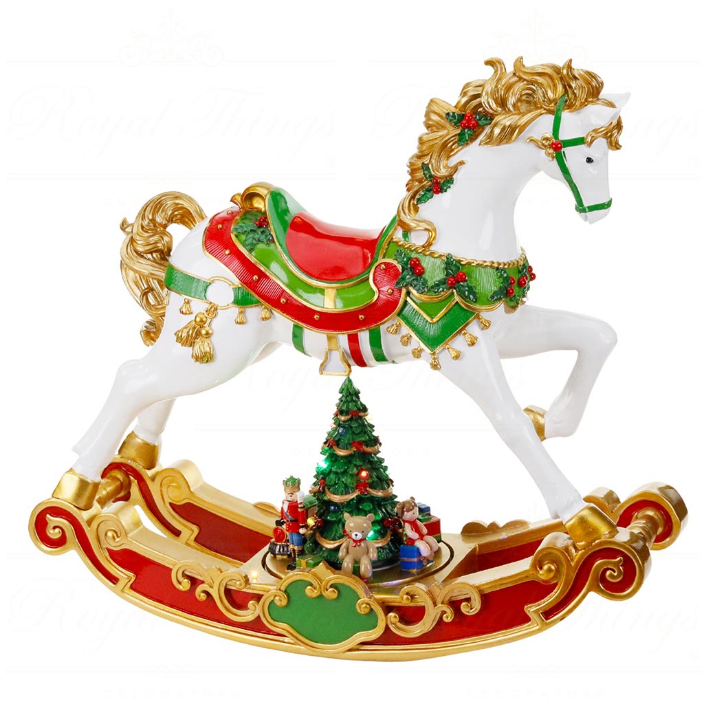 Cavallino a Dondolo Natalizio da Tavolo con Movimento, Melodia e Luci LED 62 cm - Goodwill