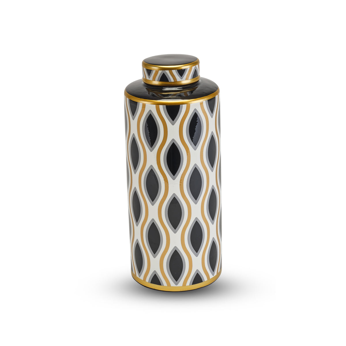 Potiche in Ceramica "Infinity" Bianco, Nero e Oro 29 h cm - Henriette