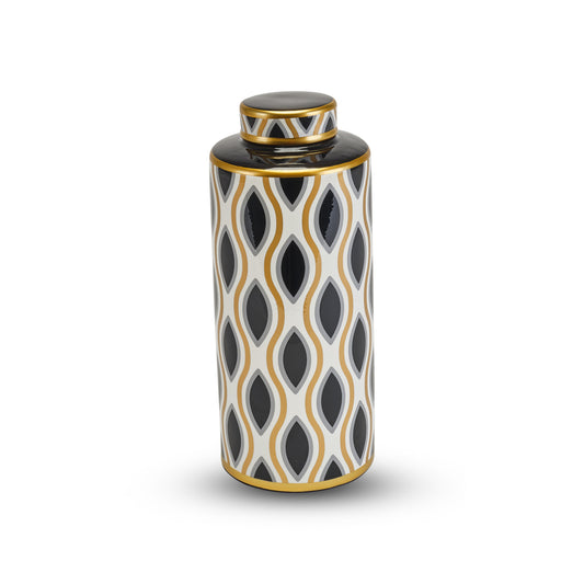 Potiche in Ceramica "Infinity" Bianco, Nero e Oro 29 h cm - Henriette