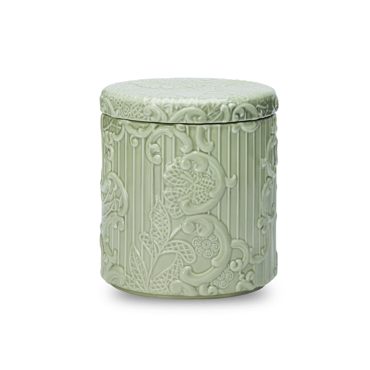 Scatola in Ceramica Verde con Decori in Rilievo 18 cm - Henriette