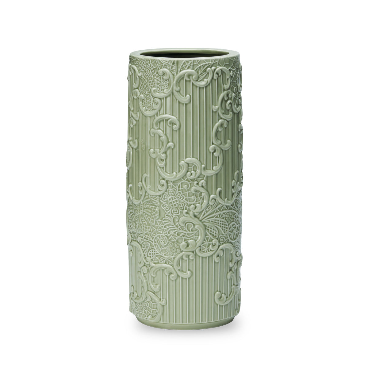 Vaso in Ceramica con Decoro Rilievo Verde 33 h cm - Henriette