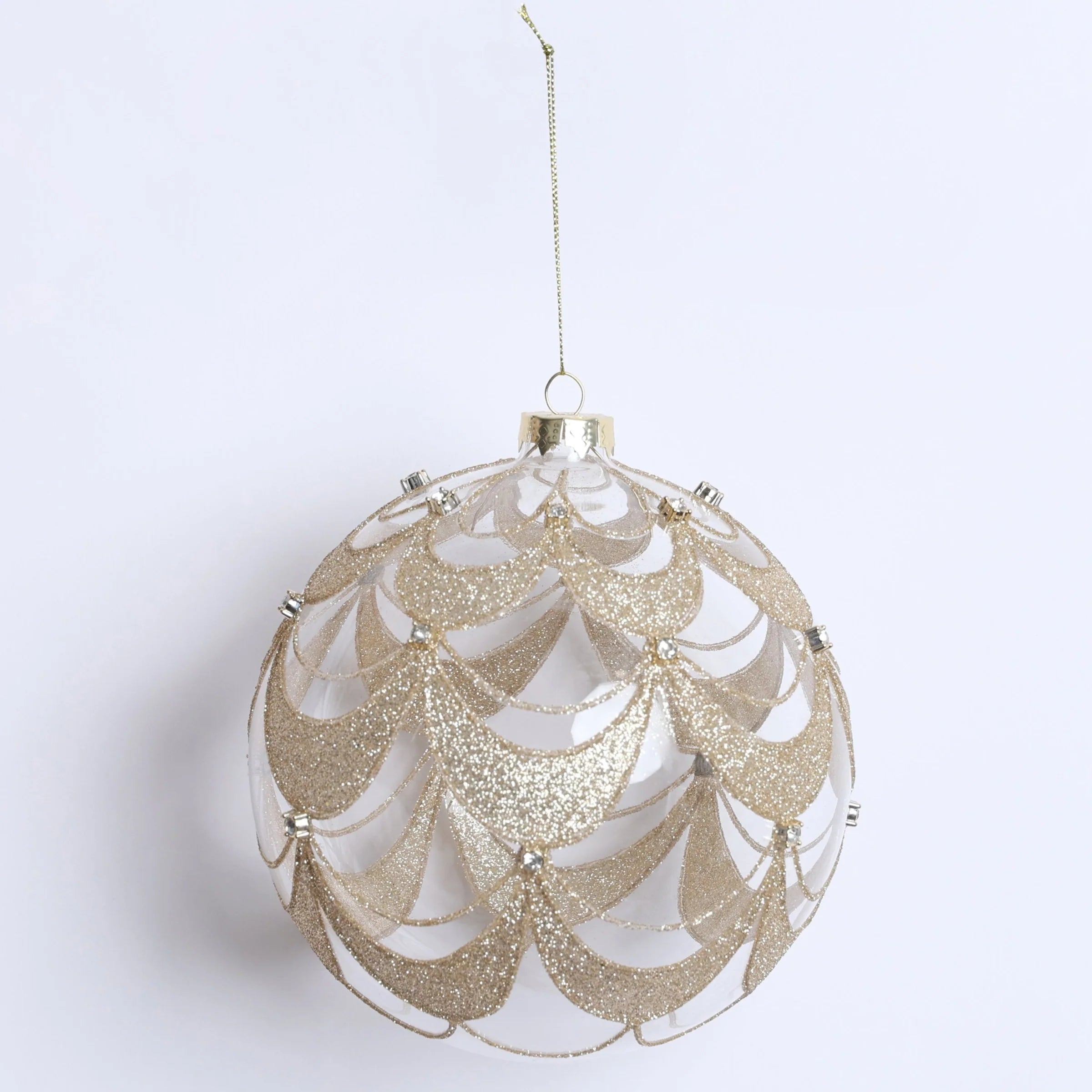 Sfera in Vetro Trasparente con Glitter Oro e Brillantini Ø15 cm - Fiori di Lena