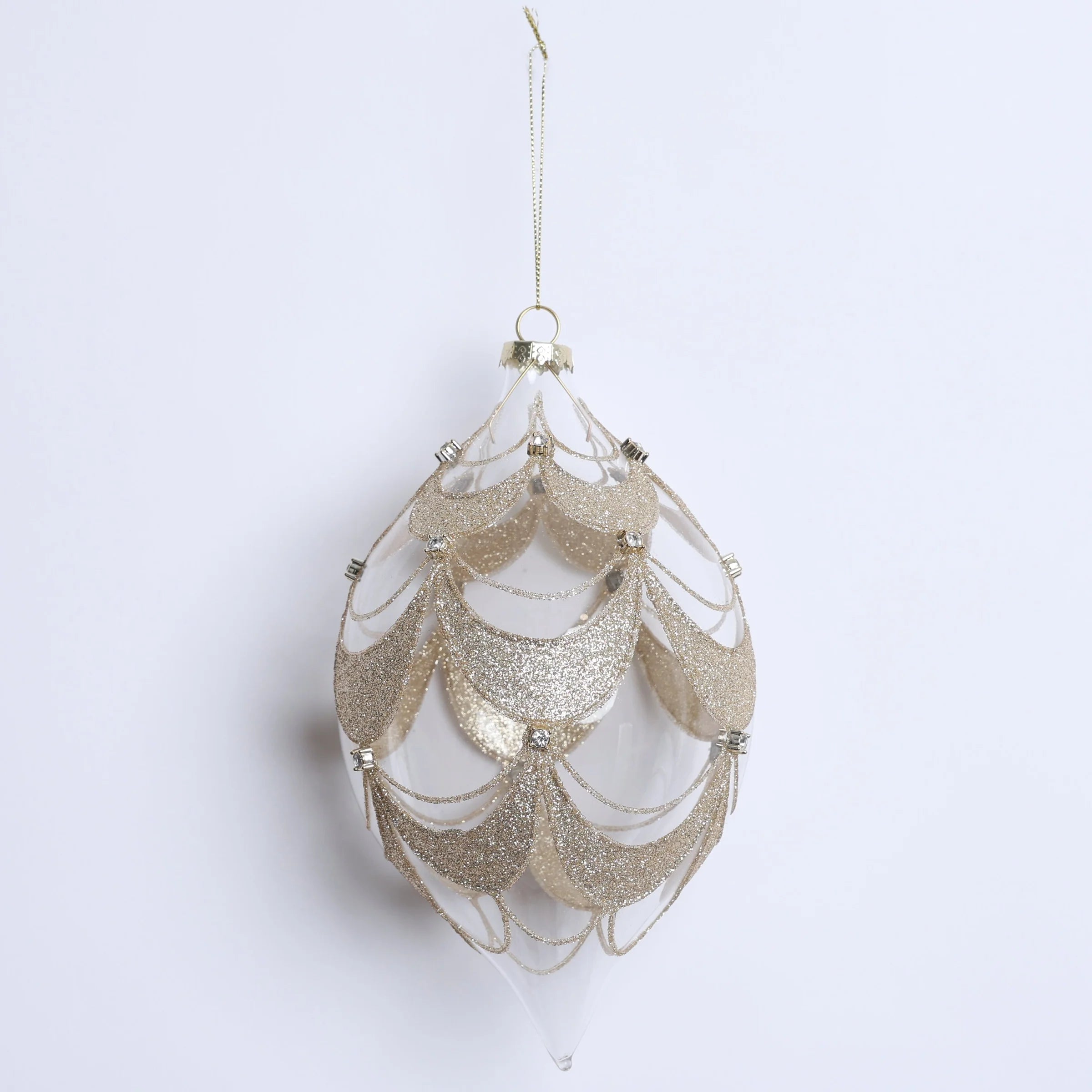 Sfera in Vetro Trasparente con Glitter Oro e Brillantini Ø15 cm - Fiori di Lena