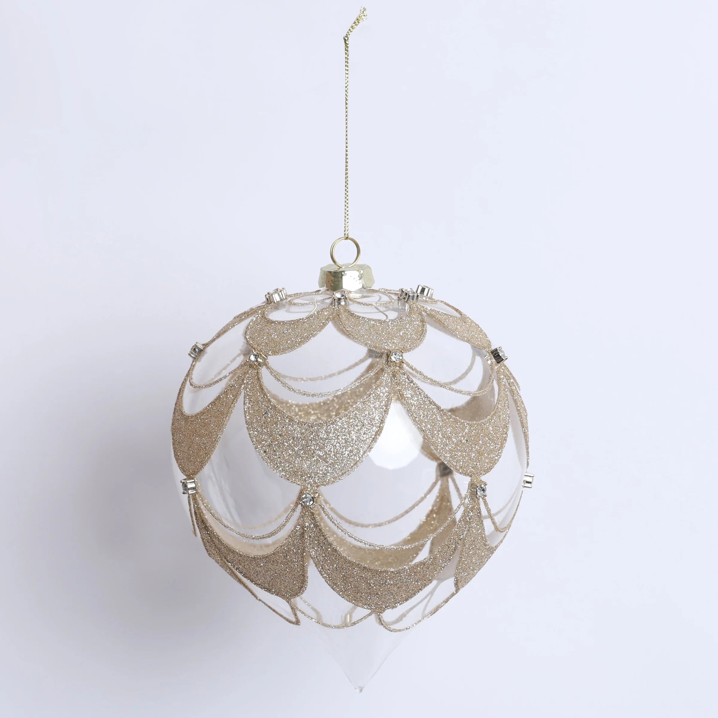 Sfera in Vetro Trasparente con Glitter Oro e Brillantini Ø15 cm - Fiori di Lena