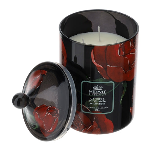 Candela Profumata in Vetro Nero con Coperchio Pagoda 520 gr – Linea Baccarat, Hervit