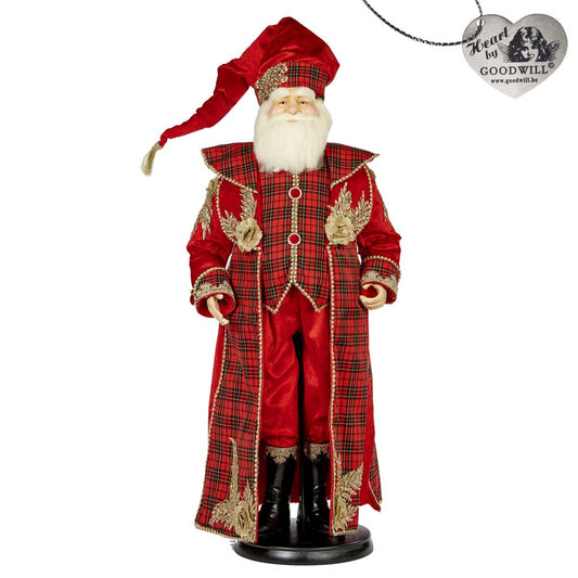 Babbo Natale Elegante in Resina con Abiti Tartan e Velluto 82 cm