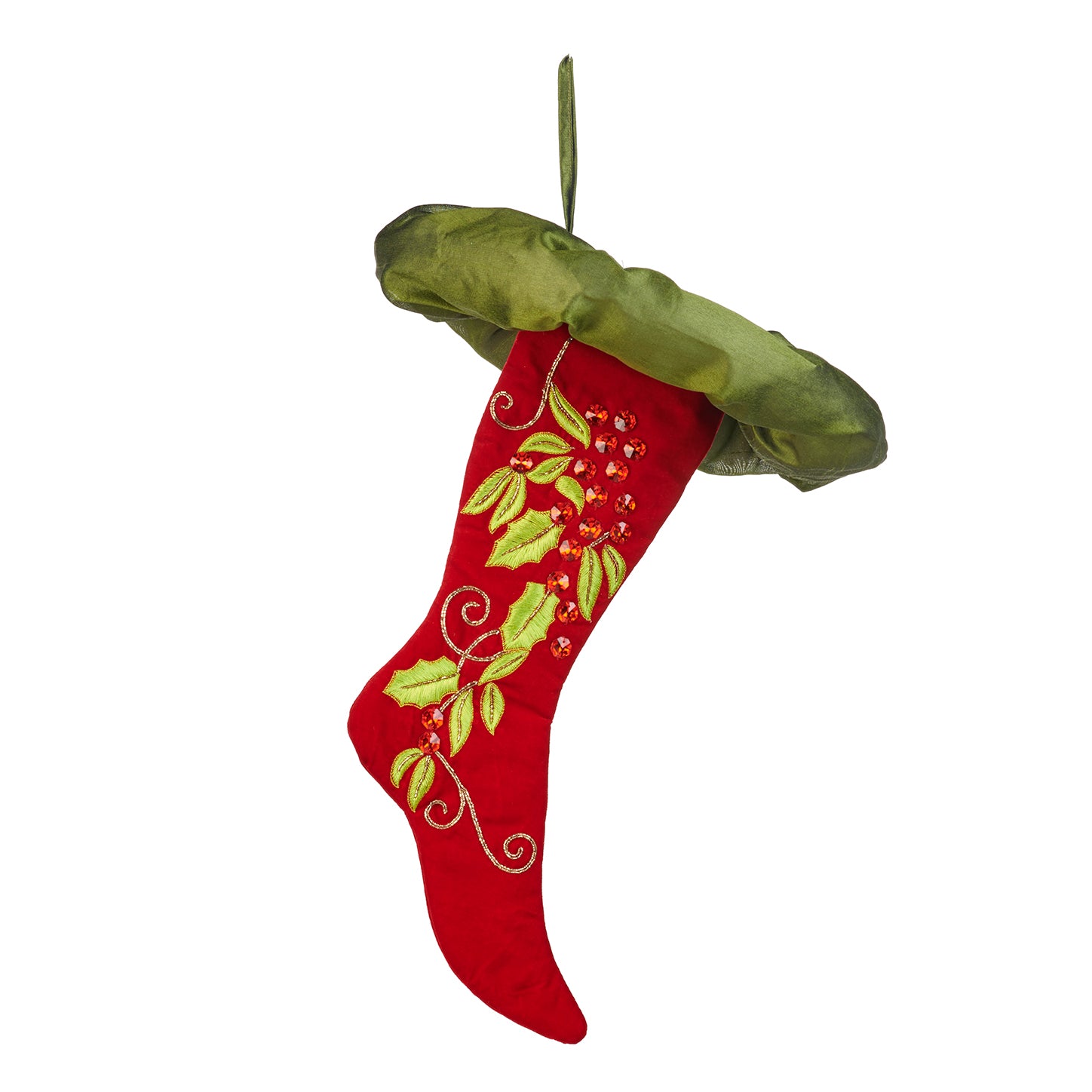 Calza di Natale in Velluto con Ricami Verdi 62 cm - Goodwill