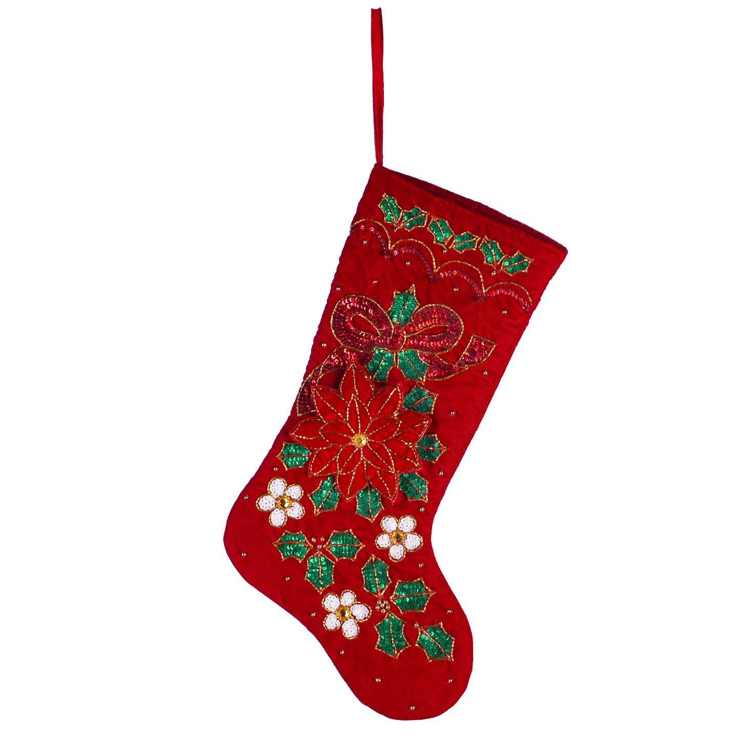 Fabr.Xmas Poins Bow Stocking 48 cm - Goodwill