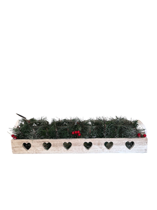 Centrotavola in Legno Shabby con Porta Candele