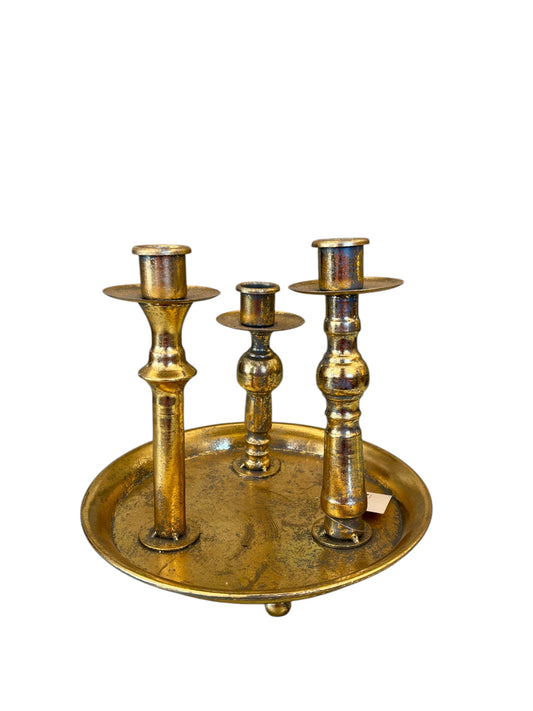 Candelabro in Metallo Oro Brunito a Tre Fuochi h 22 cm