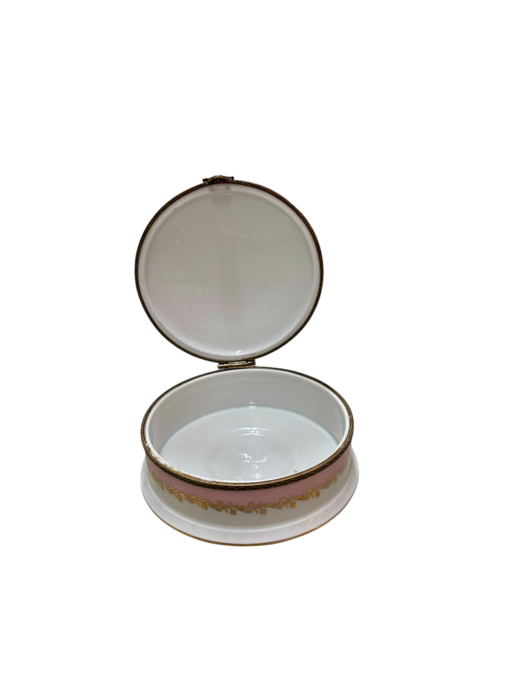 Porta Gioie Tondo in Porcellana Limoges con Decori Rosa e Floreali