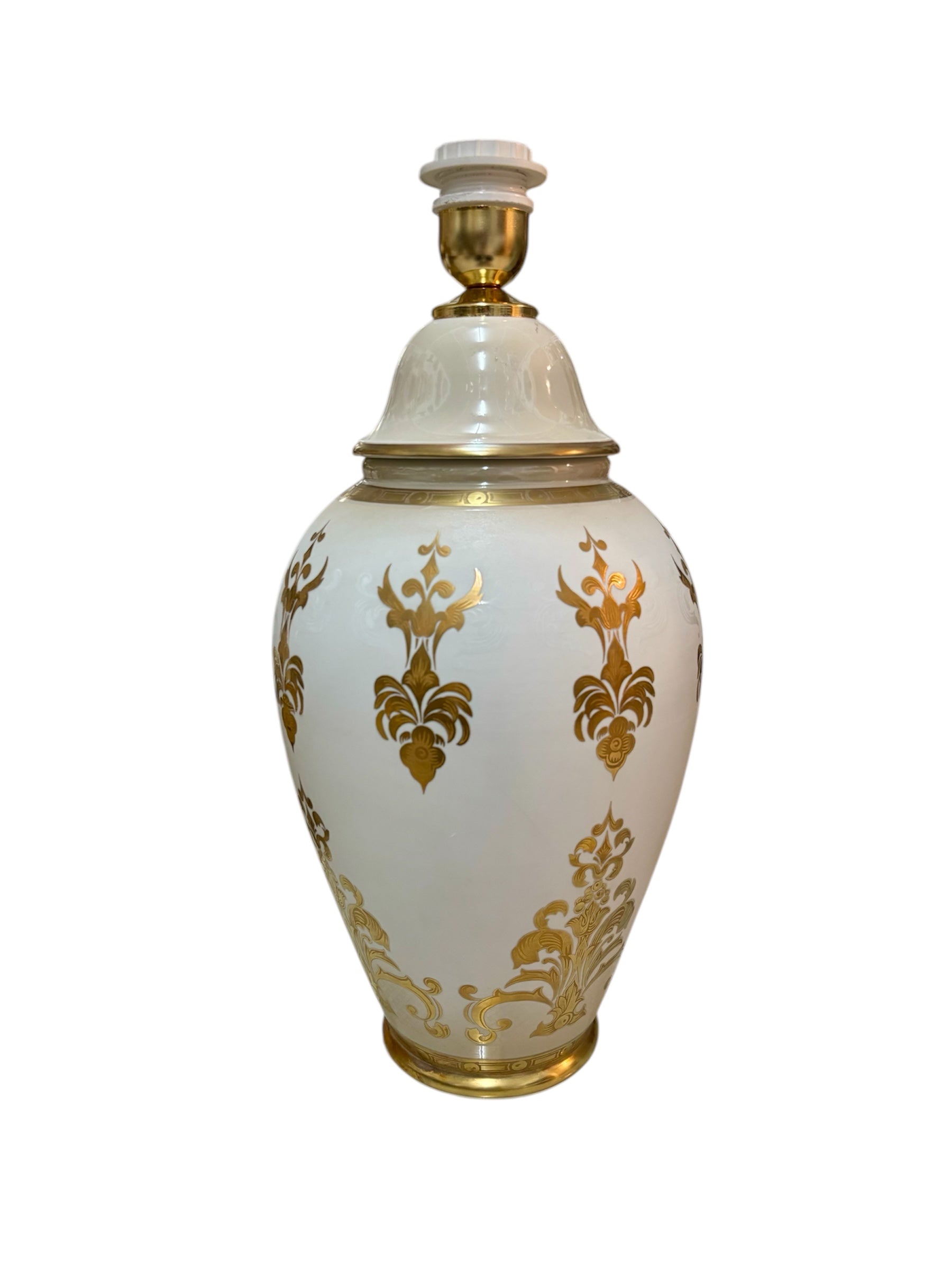 Grande Lume Maestoso in Porcellana Avorio con Inserti in Oro Zecchino