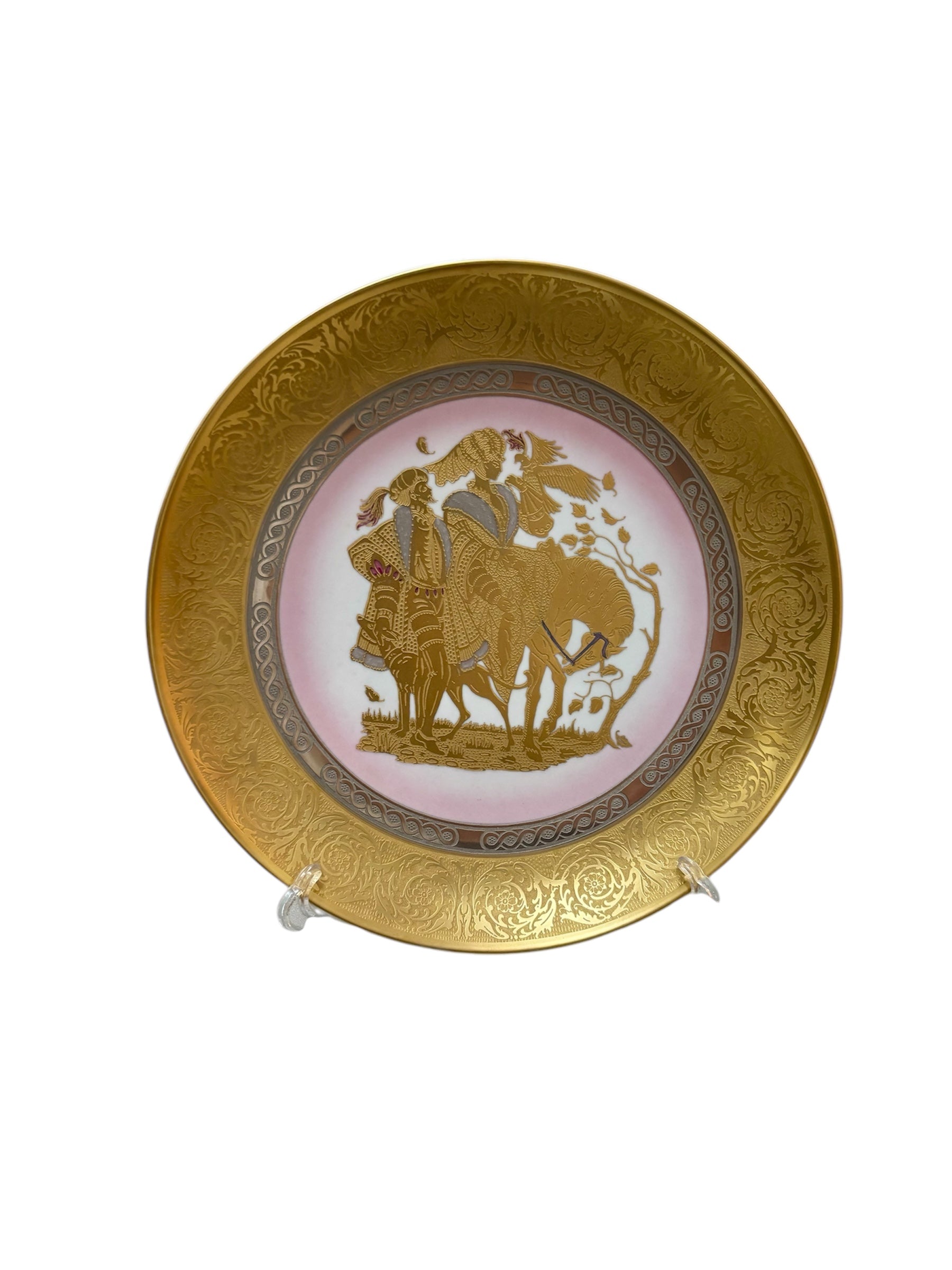 Piatto Decorativo in Porcellana Dipinto a Mano con Oro Zecchino