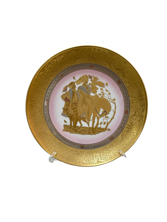 Piatto Decorativo in Porcellana Dipinto a Mano con Oro Zecchino