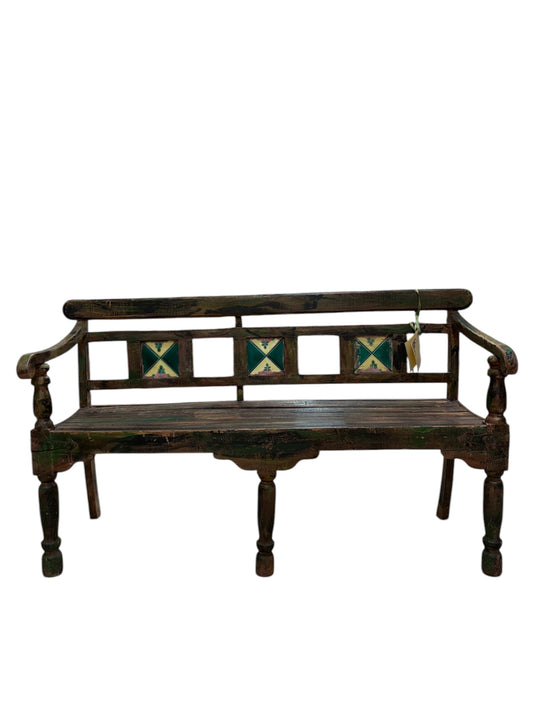 Panchina in Legno di Sheesham con Dettagli in Maiolica Colorata