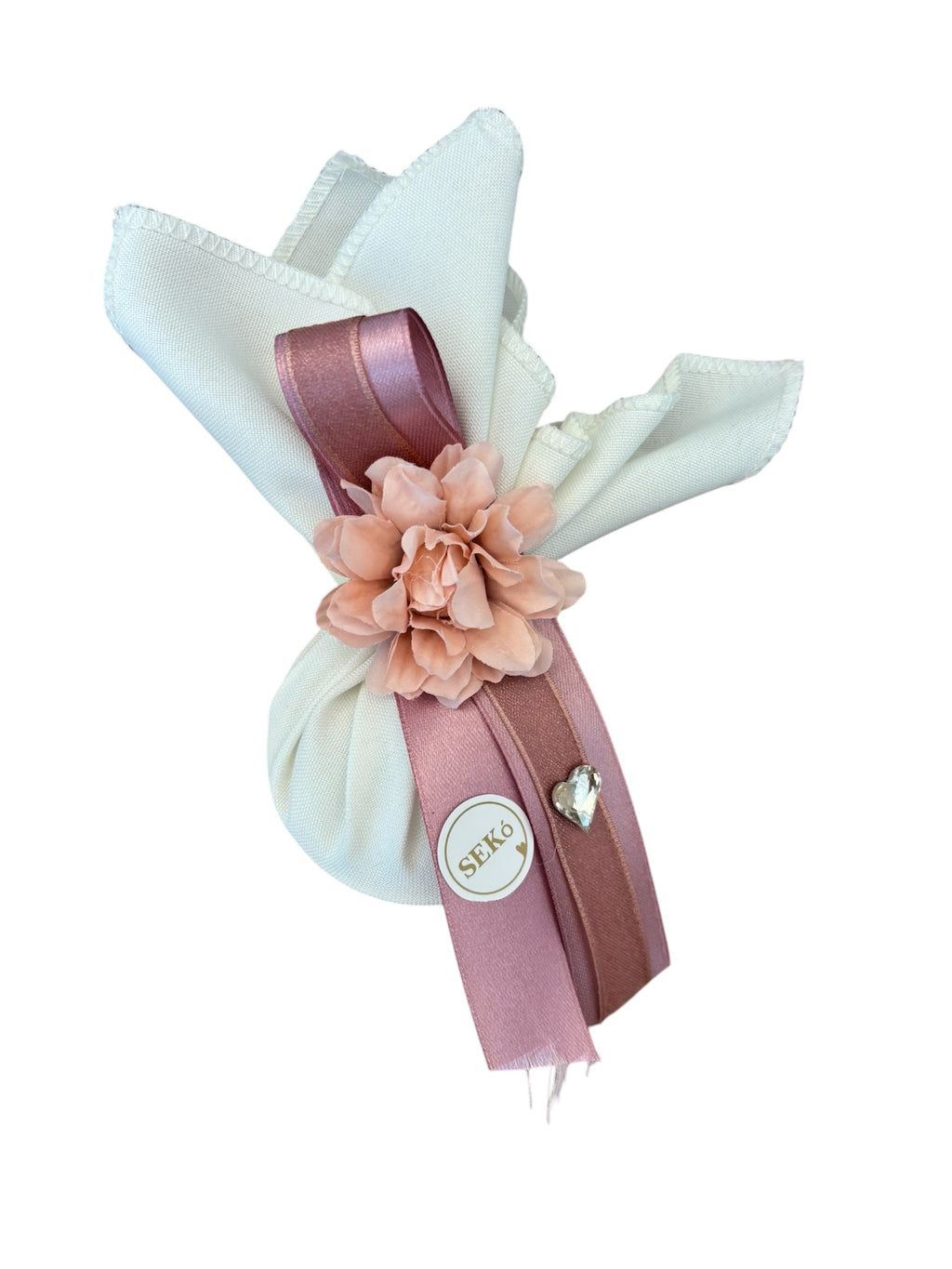 Profumatore con Sali Avvolto in Tessuto Bianco con Peonia Rosa Antico