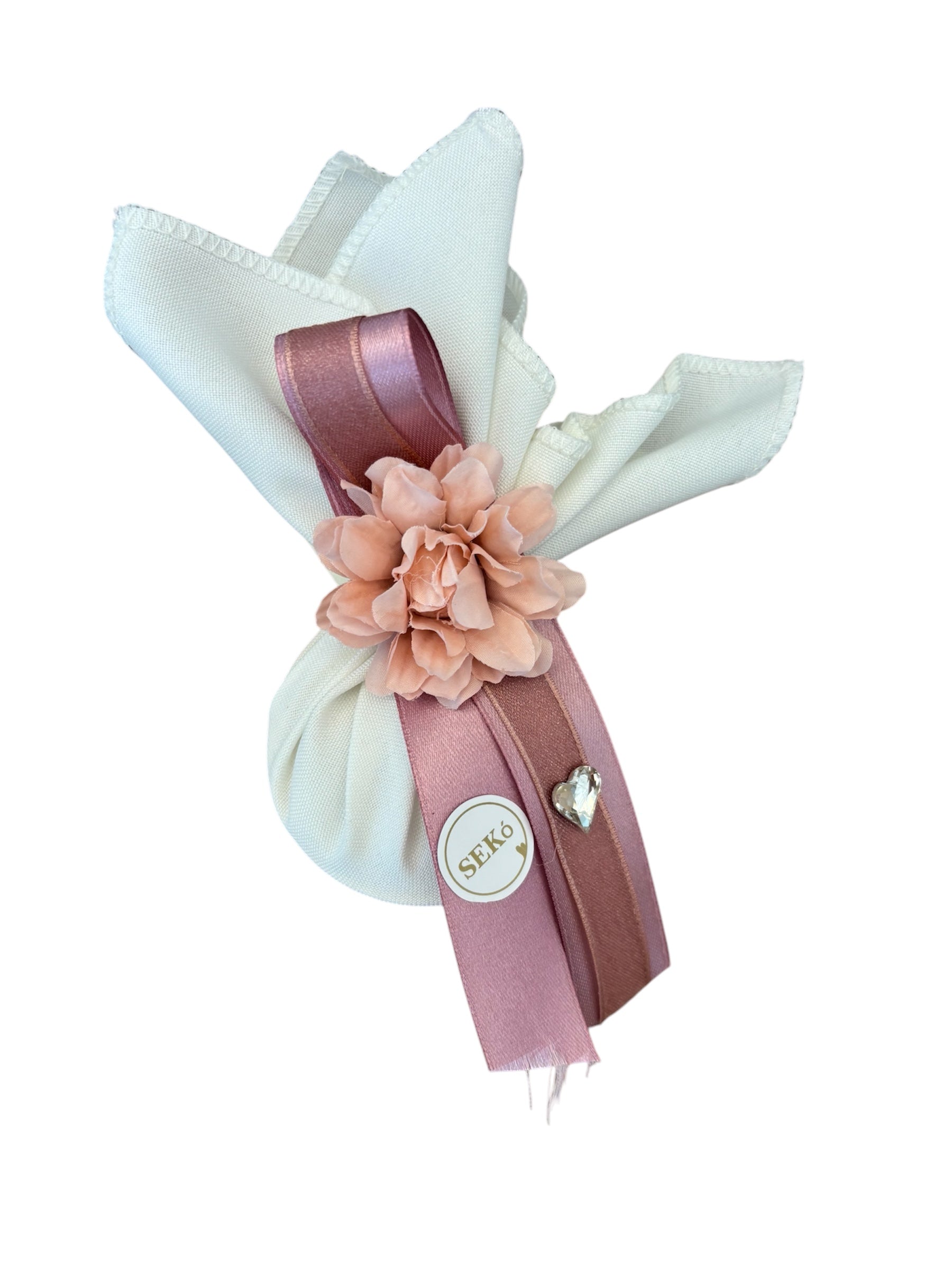 Profumatore con Sali Avvolto in Tessuto Bianco con Peonia Rosa Antico