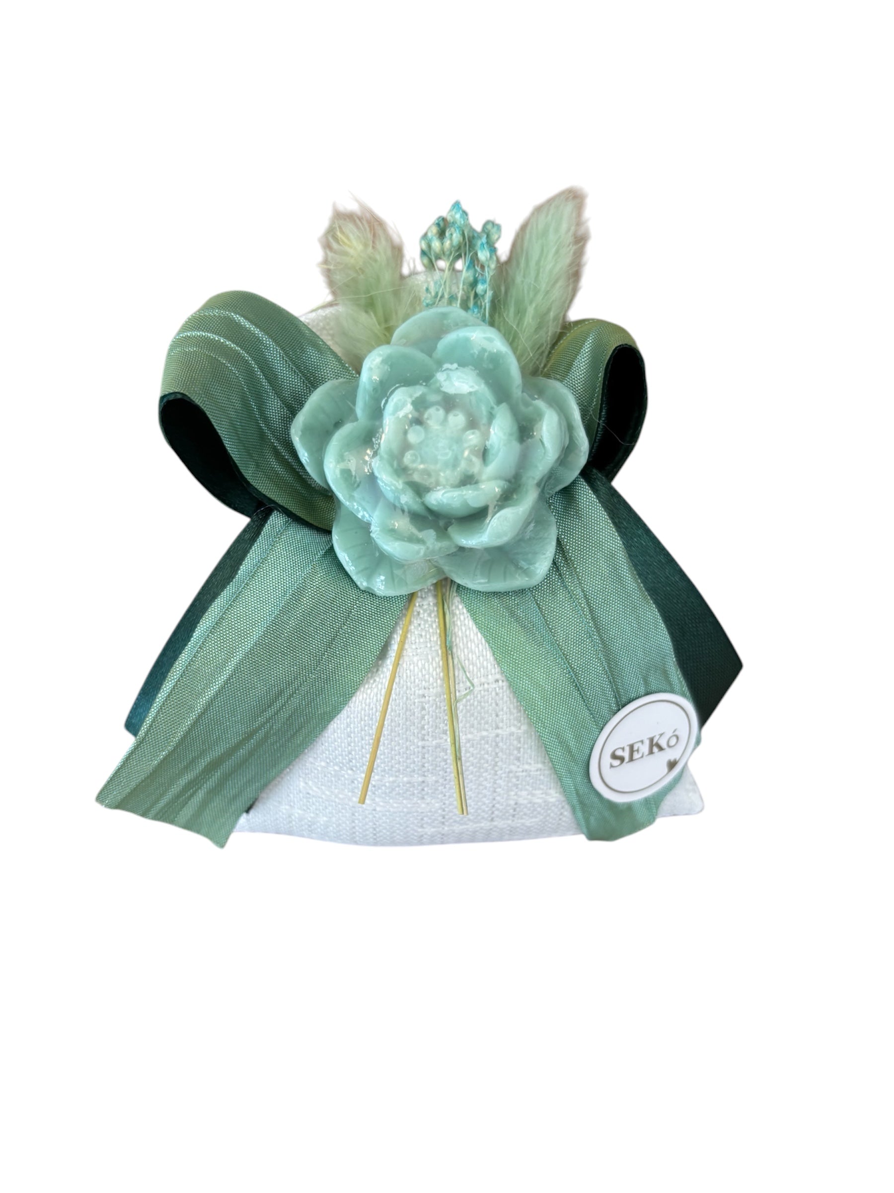 Saponetta a Forma di Fiore Verde Salvia con Sacchetto in Cotone