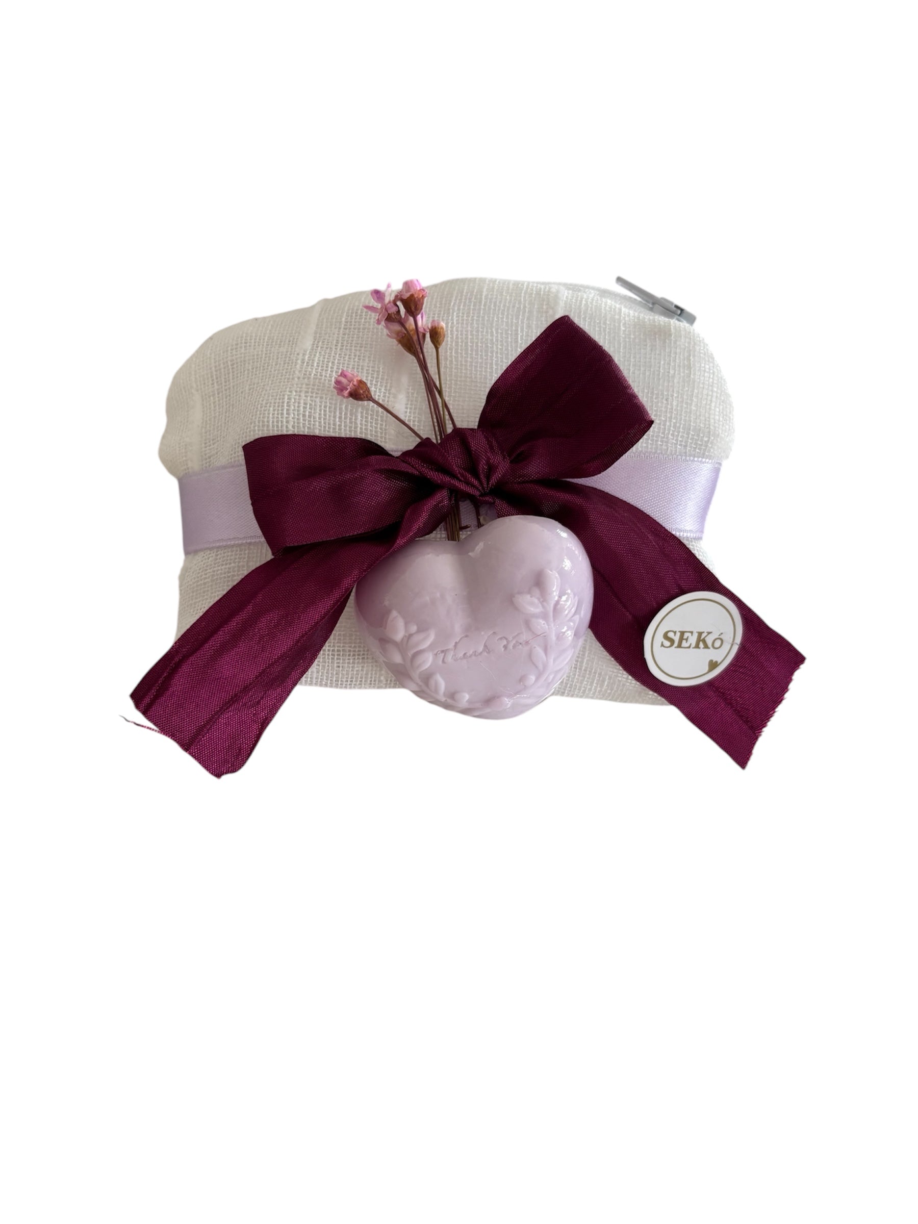 Porta Monete in Cotone Bianco con Fiocco Viola