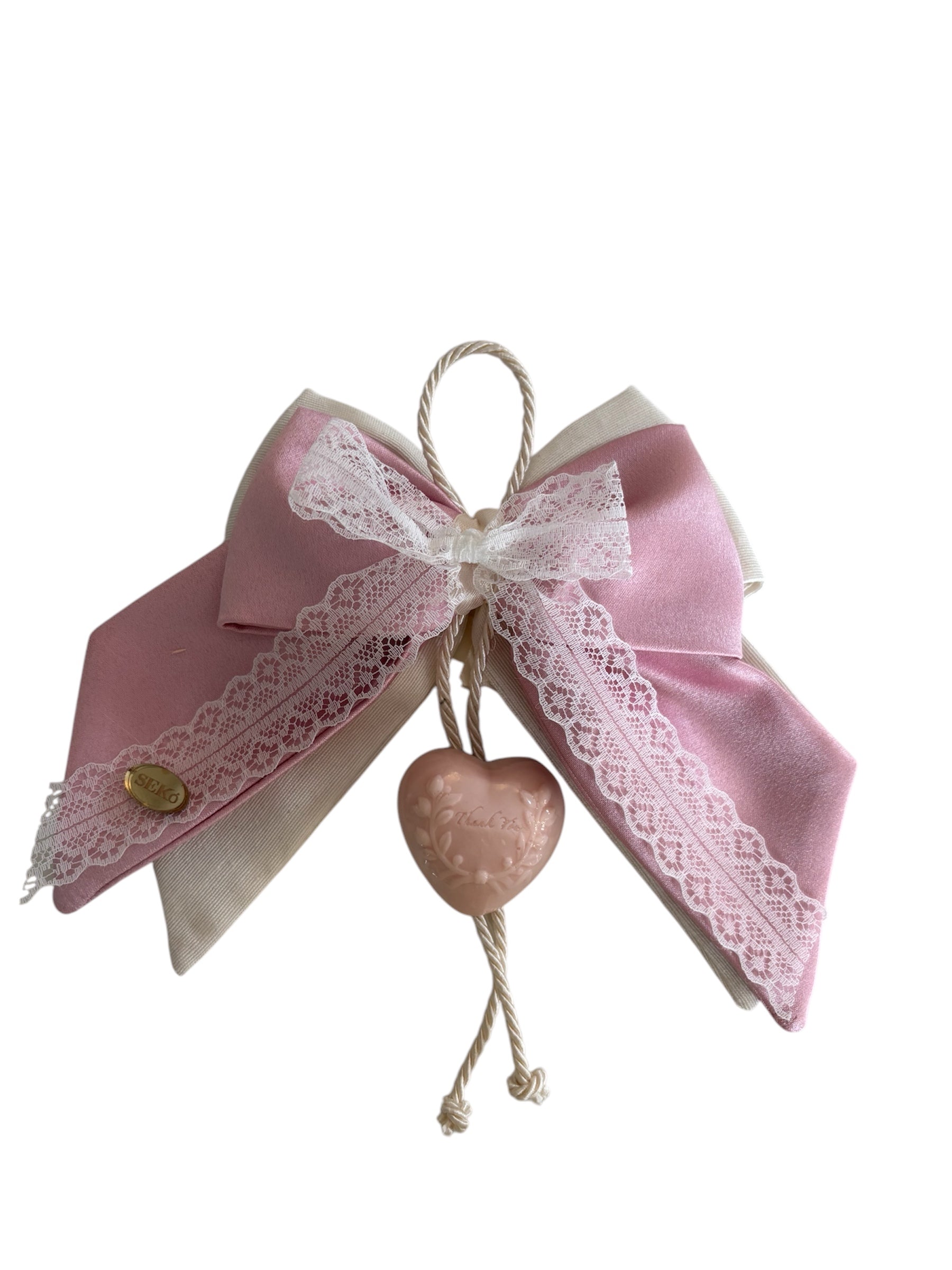 Fiocco Elegante in Cotone Ecrù e Shantung Rosa con Saponetta