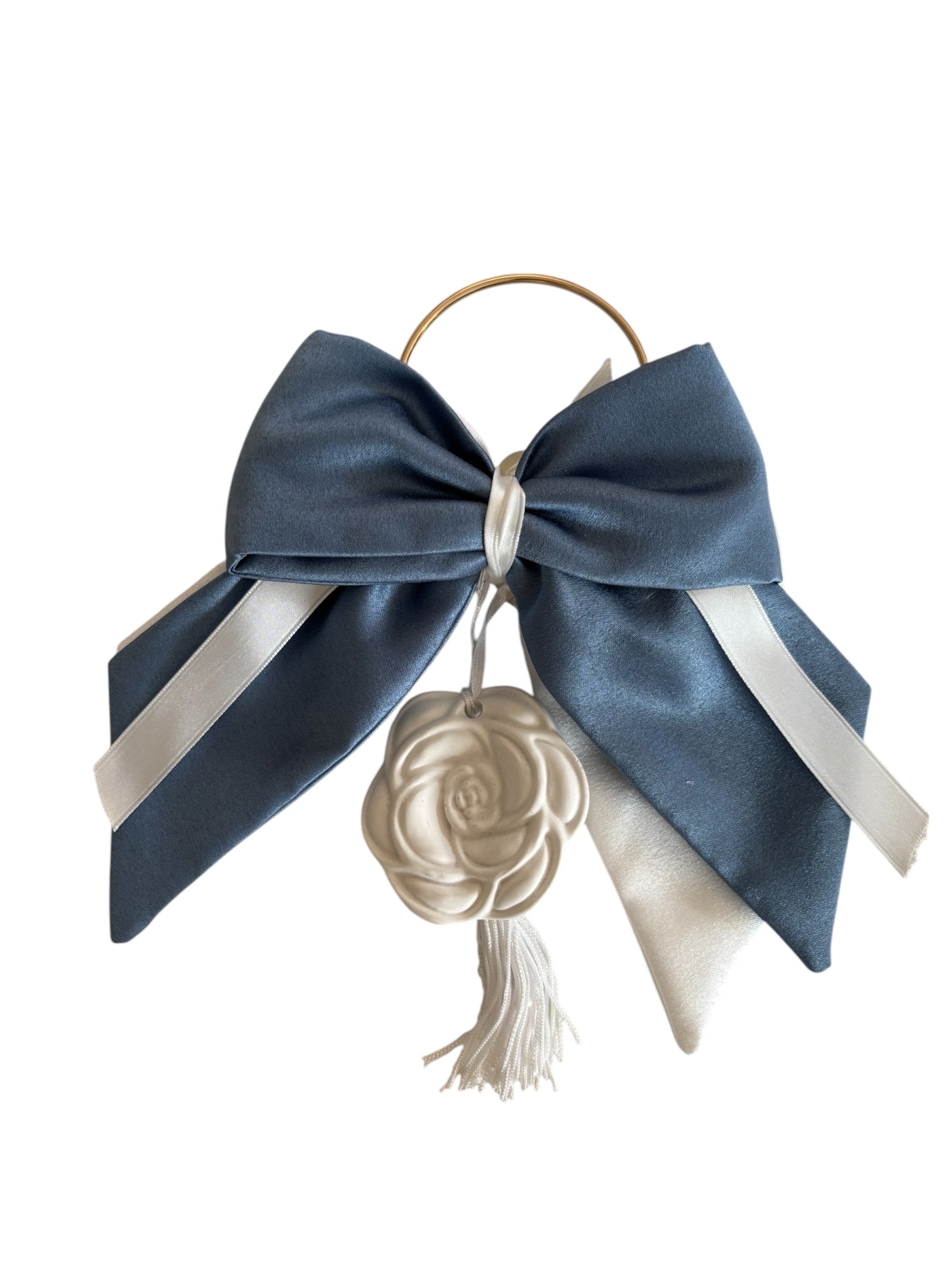 Fiocco Elegante in Shantung Bianco e Celeste Avion con Gessetto Profumato