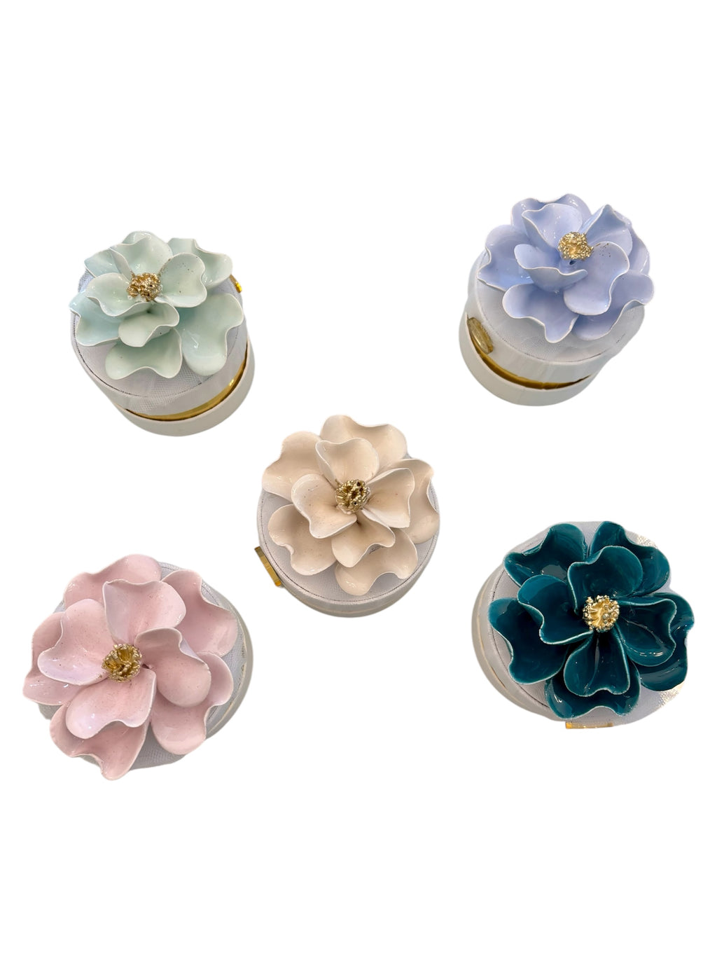 Scatolina Tonda con Tappo Decorativo in Capodimonte e Confetti