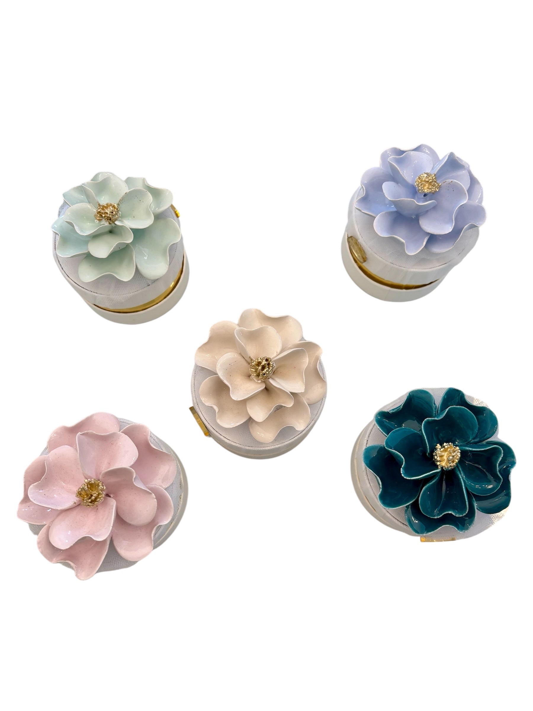 Scatolina Tonda con Tappo Decorativo in Capodimonte e Confetti