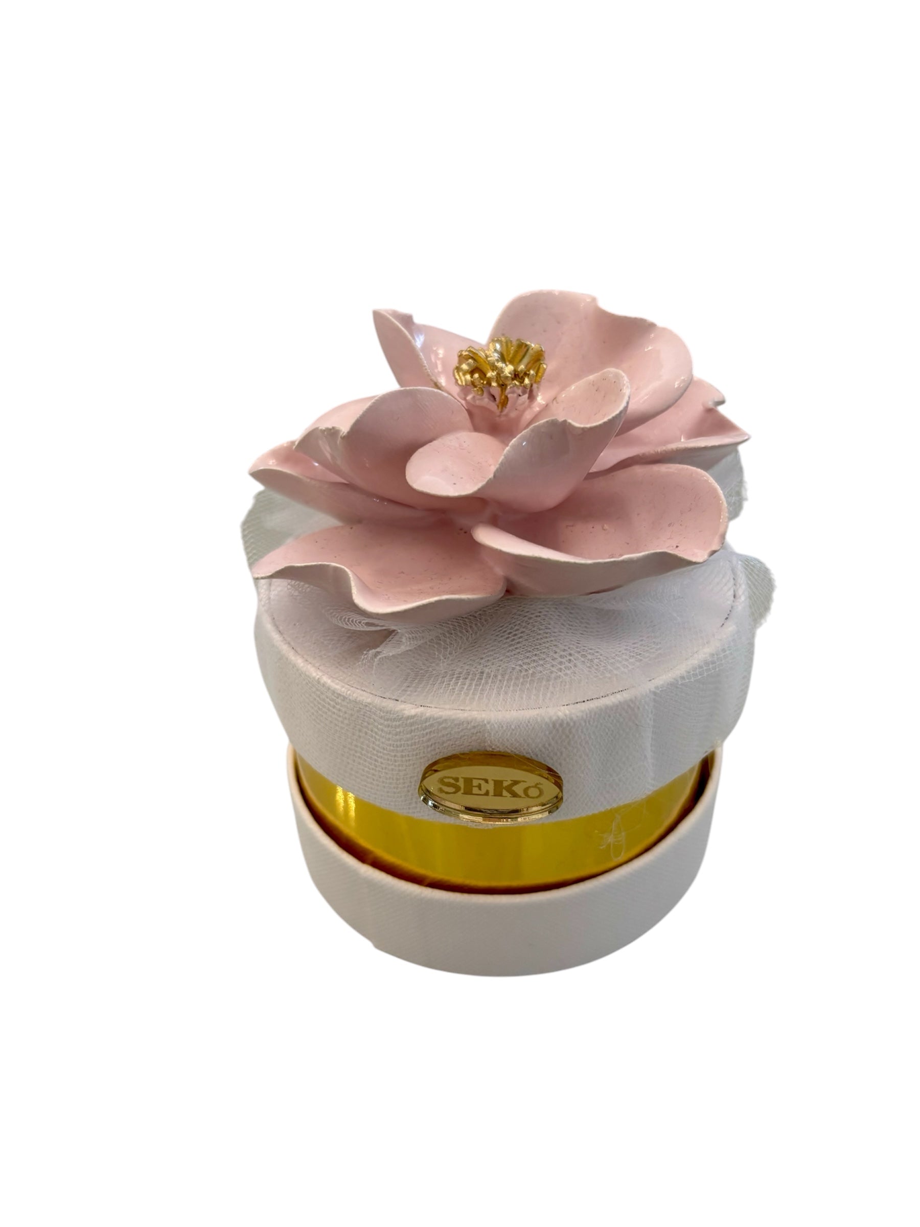 Scatolina Tonda con Tappo Decorativo in Capodimonte e Confetti