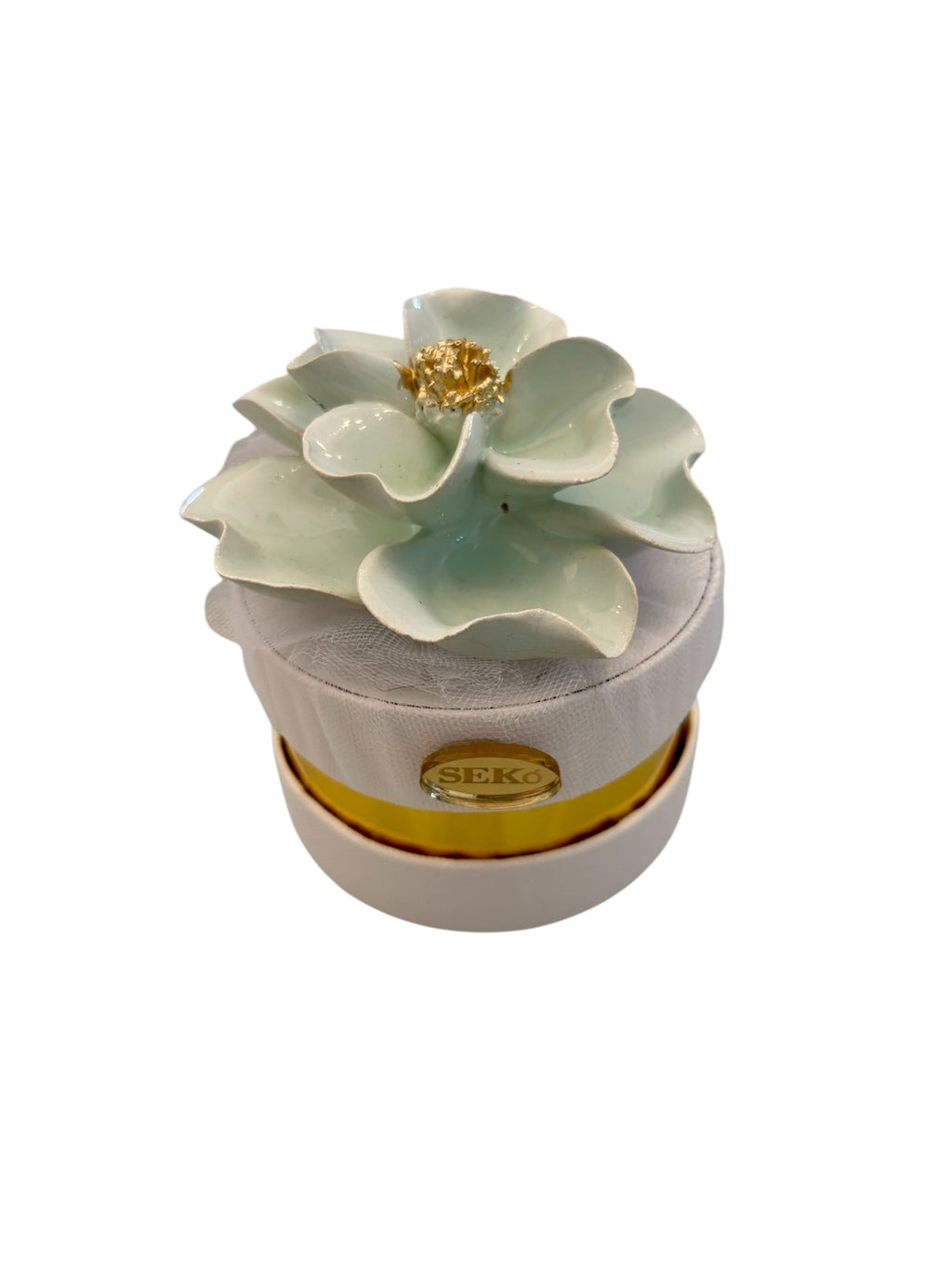 Scatolina Tonda con Tappo Decorativo in Capodimonte e Confetti