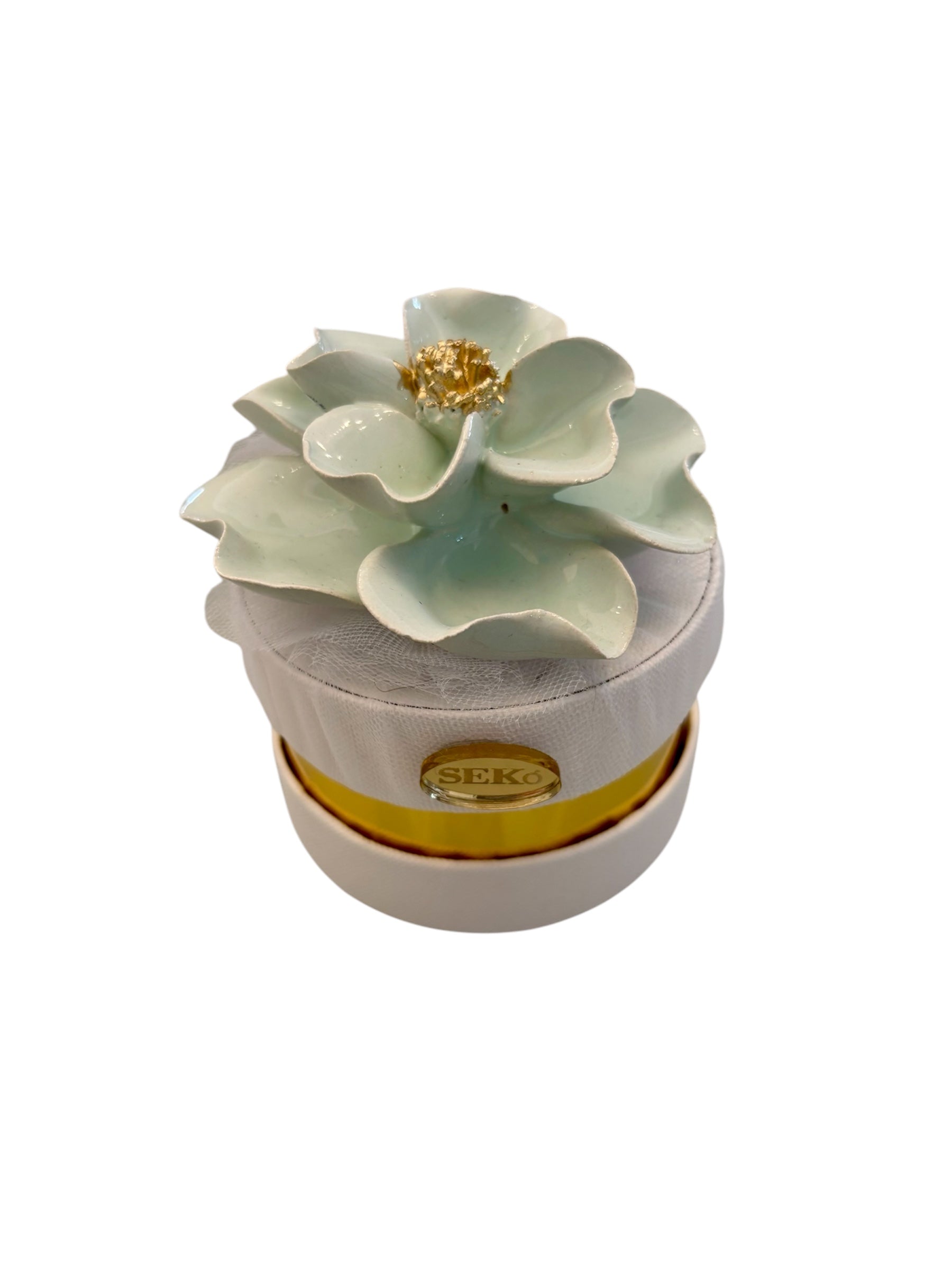 Scatolina Tonda con Tappo Decorativo in Capodimonte e Confetti