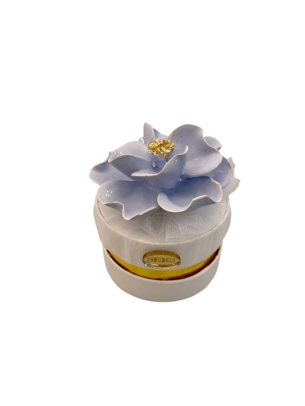 Scatolina Tonda con Tappo Decorativo in Capodimonte e Confetti