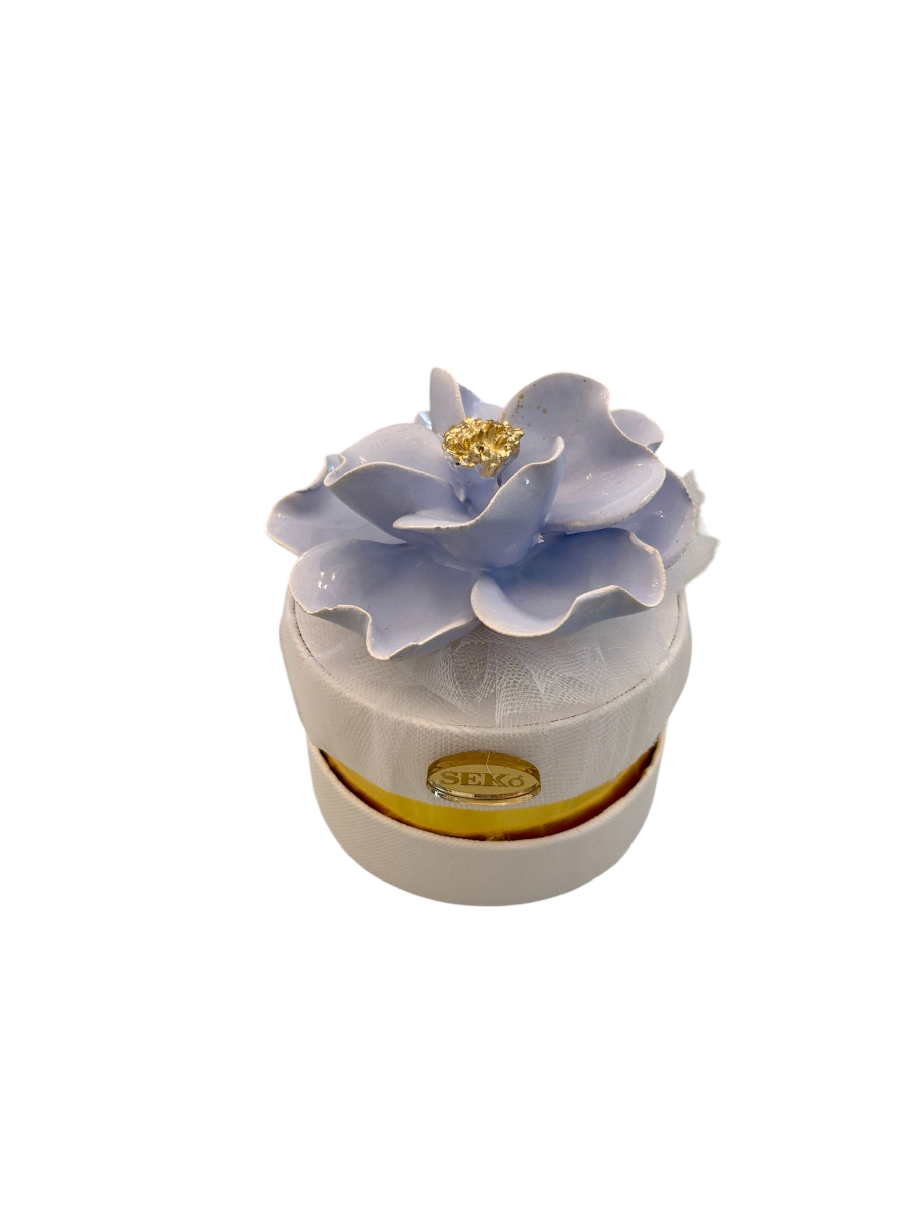 Scatolina Tonda con Tappo Decorativo in Capodimonte e Confetti