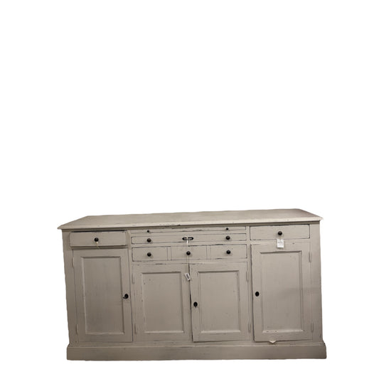 Credenza Alta in Legno Massello Stile Shabby –4 Ante, 3 Cassetti e Mensola Aggiuntiva