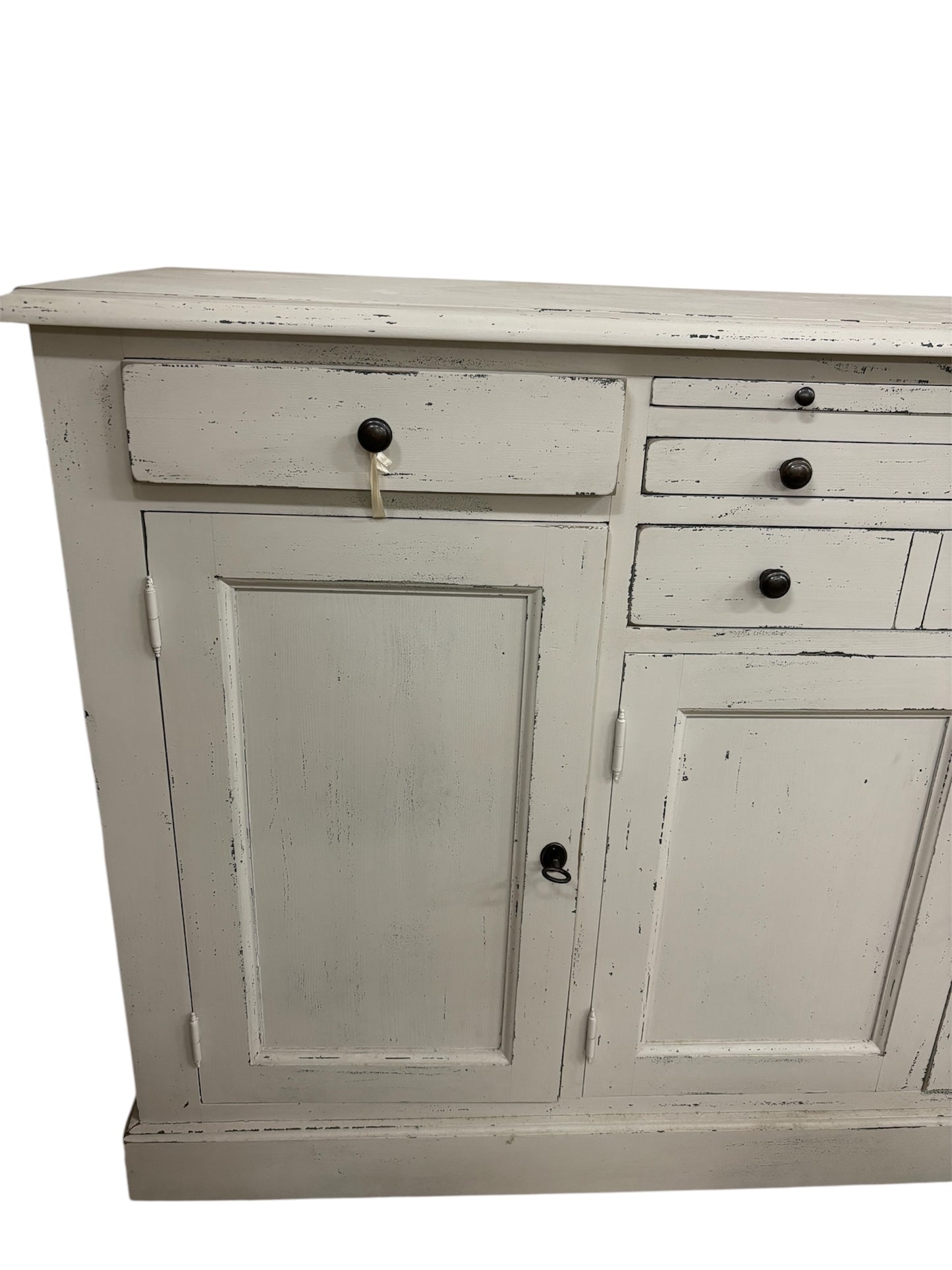 Credenza Alta in Legno Massello Stile Shabby –4 Ante, 3 Cassetti e Mensola Aggiuntiva