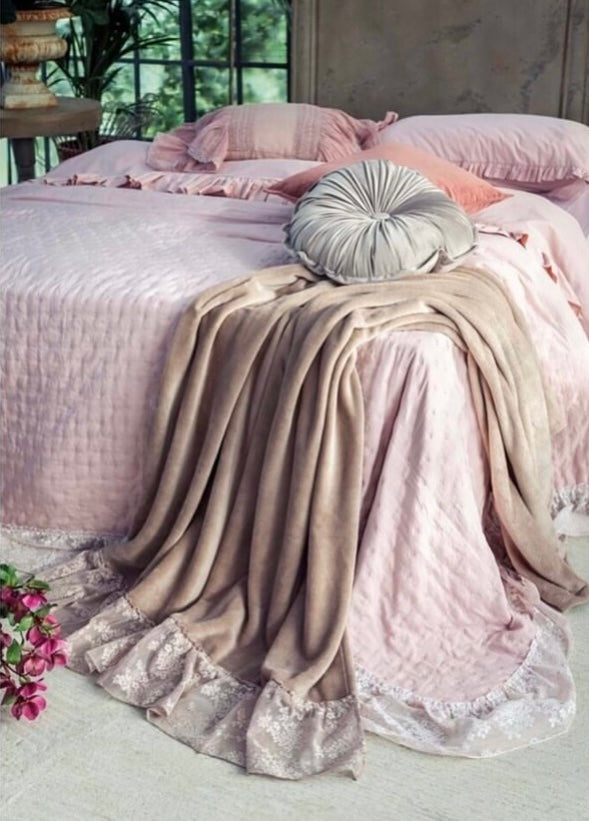 Copriletto Matrimoniale Shabby Chic con Gala in Pizzo 260x260 cm - Blanc Mariclò