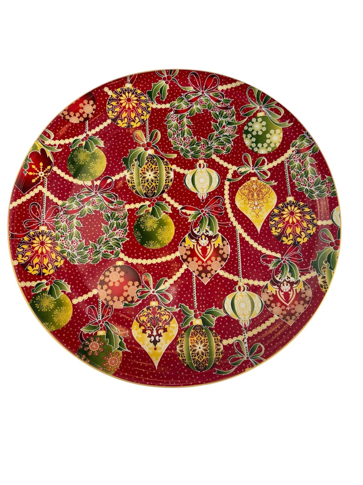 Piatto Panettone in Porcellana con Decori Natalizi 33 cm