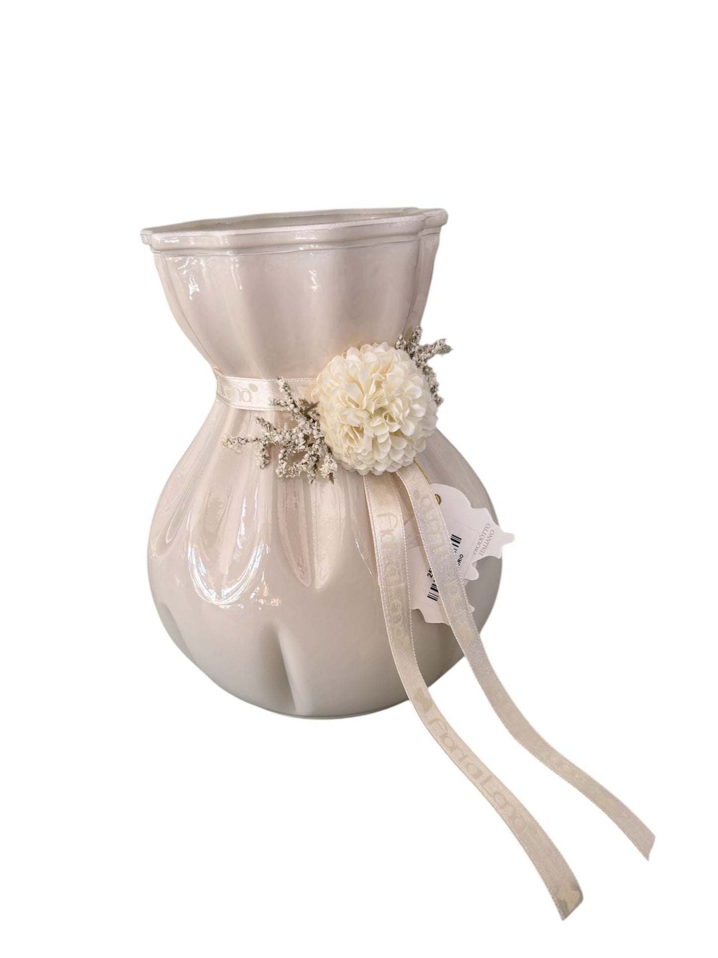 Vaso in Vetro Colorato con Fiori e Nastro – Fiori di Lena